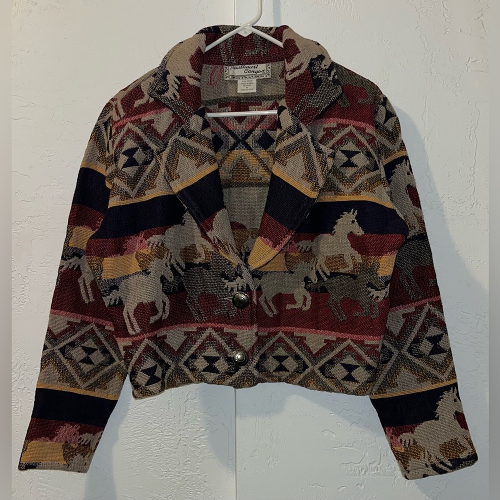 Vintage Southwest Canyon Galloping Horses Tapestry Jacket